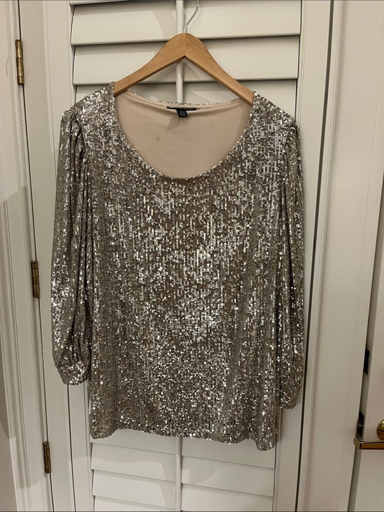 Cable & Gauge Tops - Cable & Gauge Silver Sequin Scoop Neck Blouse 3X